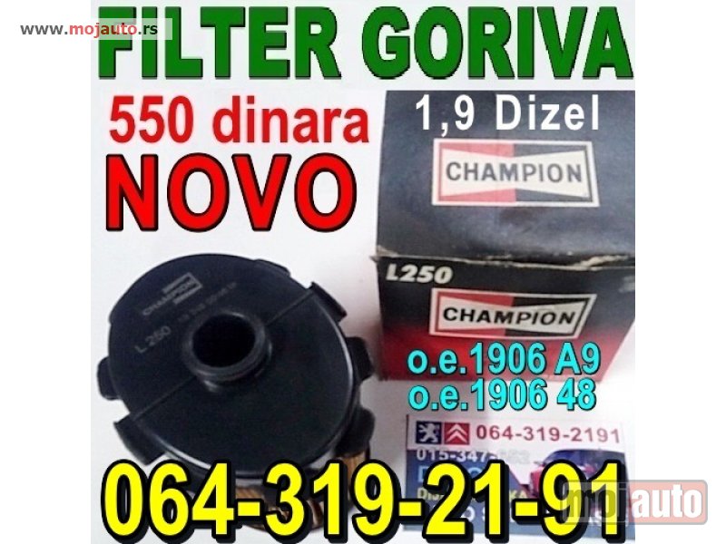 Glavna slika -  FILTER GORIVA 1,9 Dizel NOV 550 din. Pežo 206 306 Partner Peugeot Citroen - MojAuto