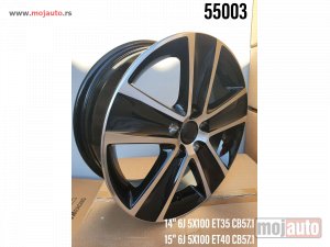 NOVI: delovi  15 ALUFELNE 5X100//6JOTA/ET 40/CB 57,1.  MODEL.55003.  ODGOVARA ZA:VWE,SEAT,SKODU.