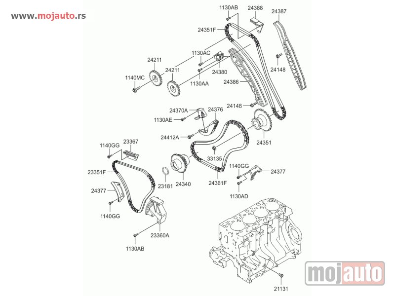 Glavna slika -  Kia Sorento 2.5 CRDi Pogonski Lanac Gornji SET 06-11,NOVO - MojAuto