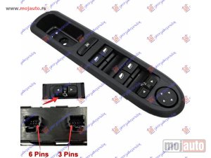 Glavna slika - PREKIDAC U PREDNJIM VRATIMA (4 TASTERA) (9 PIN) Levo Peugeot 407 04-10 -dostupno - MojAuto