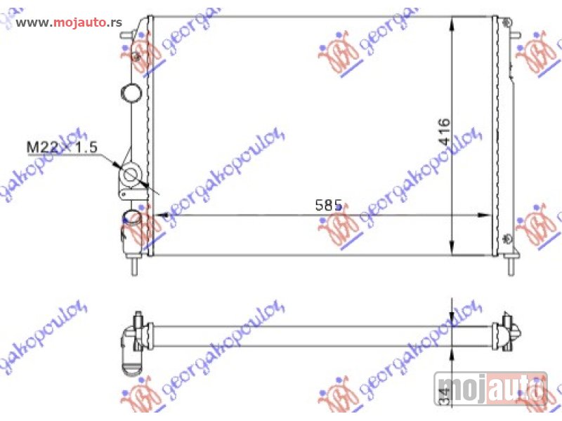 Glavna slika -  HLADNJAK MOTORA 1.4/1.6/1.8/2.0 (MAN/AUTO) (+?C) (58.5x41) Renault megane coupe-cabrio 99-02 -dostupno - MojAuto