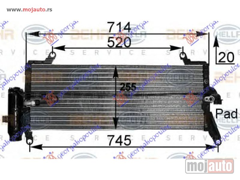 Glavna slika -  HLADNJAK KLIME 1.1i/1.2i 8V/1.4i 16V (714x255) Lancia y 96-03 -dostupno - MojAuto