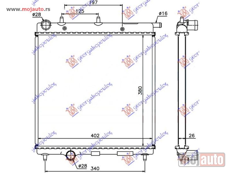 Glavna slika -  HLADNJAK MOTORA 1.4/1.6 HDI DIZEL (380x390) Citroen c3 pluriel 03-10 -dostupno - MojAuto