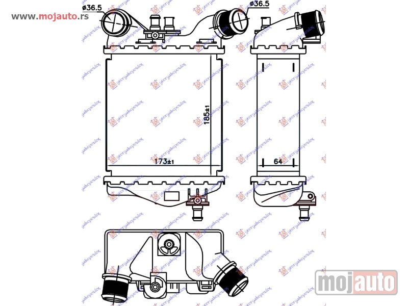 Glavna slika -  HLADNJAK INTERKULERA ABARTH (185x173x64) Levo Fiat 500 07-15 -dostupno - MojAuto