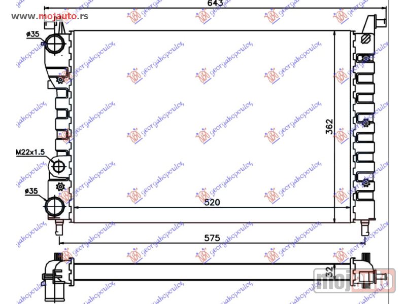 Glavna slika -  HLADNJAK MOTORA 1.2 BENZIN (52.2x37.2x32) -00 Fiat strada 99-05 -nedostupno - MojAuto