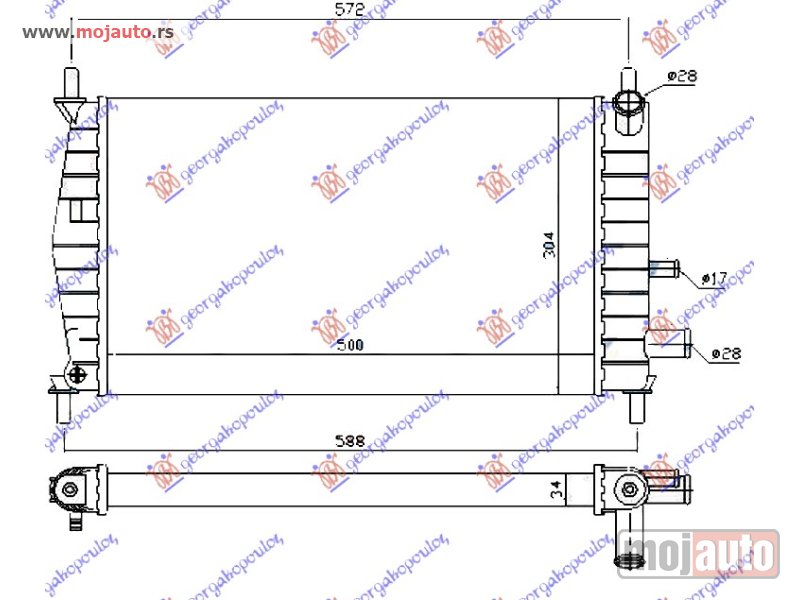 Glavna slika -  HLADNJAK MOTORA 1.1/1.3CC (50x31) Ford fiesta 99-02 -nedostupno - MojAuto