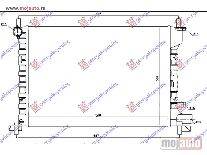 Glavna slika -  HLADNJAK MOTORA 1.2/1.3/1.4/1.6/1.7V (+AC) (52x37.8) Ford fiesta 99-02 -dostupno - MojAuto