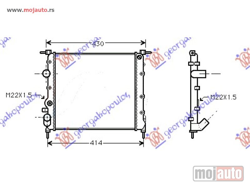 Glavna slika -  HLADNJAK MOTORA BENZIN (-AC) (35x37) SA PUMPOM Renault clio 98-01 -dostupno - MojAuto