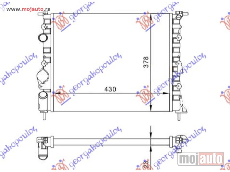 Glavna slika -  HLADNJAK MOTORA BENZIN (-AC) (43x38) BEZ PUMPE Renault clio 01-06/campus 04-/thalia 01- -dostupno - MojAuto