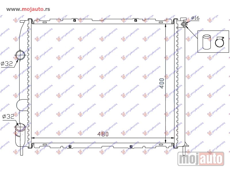 Glavna slika -  HLADNJAK MOTORA BENZIN (+AC) (48x40x2.8) (MEHANICKI SPOJ) Renault clio 98-01 -dostupno - MojAuto