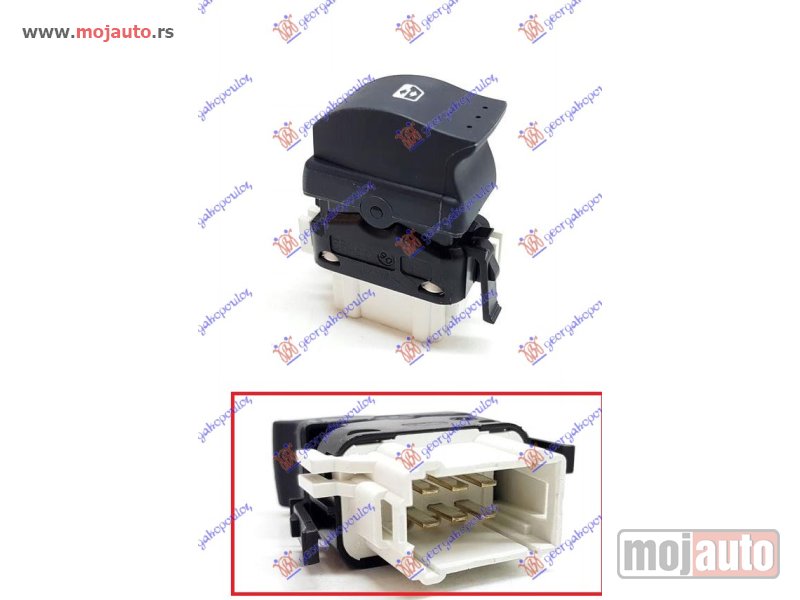 Glavna slika -  PREKIDAC U PREDNJIM/ZADNJIM VRATIMA (1 TASTER) (BELI KONEKTOR) (6 PIN) Desno Renault clio 01-06/campus 04-/thalia 01- -dostupno - MojAuto