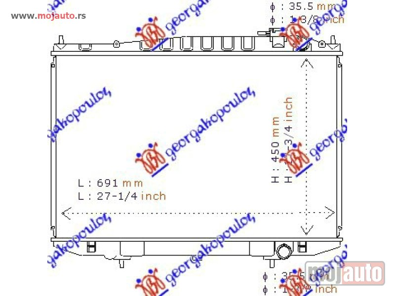 Glavna slika -  HLADNJAK MOTORA (+/-AC) (45x68.5) Nissan p/u (d22) 2wd-4wd 98-01 -dostupno - MojAuto