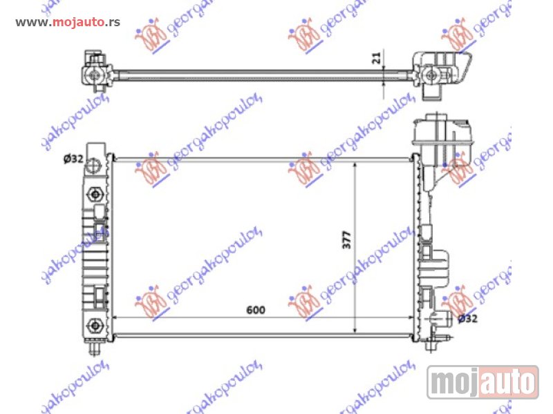 Glavna slika -  HLADNJAK MOTORA ZA SVE MODELE BENZIN (MAN/AUTO) (+/-AC) (600x359x22) SA POSUDOM Mercedes a class (w168) 98-04 -dostupno - MojAuto