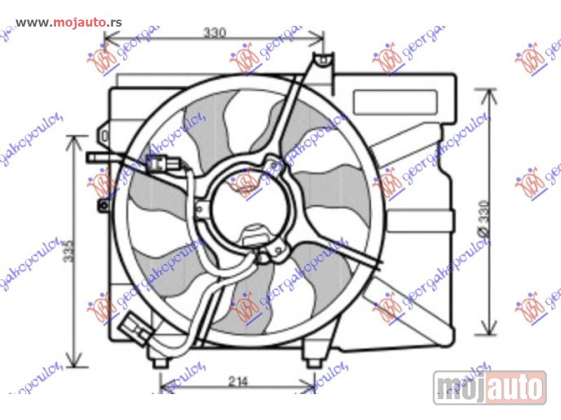 Glavna slika -  VENTILATOR KOMPLET (BENZIN) (+/-AC) (DONJI NOSACI 215mm) Hyundai getz 02-05 -dostupno - MojAuto