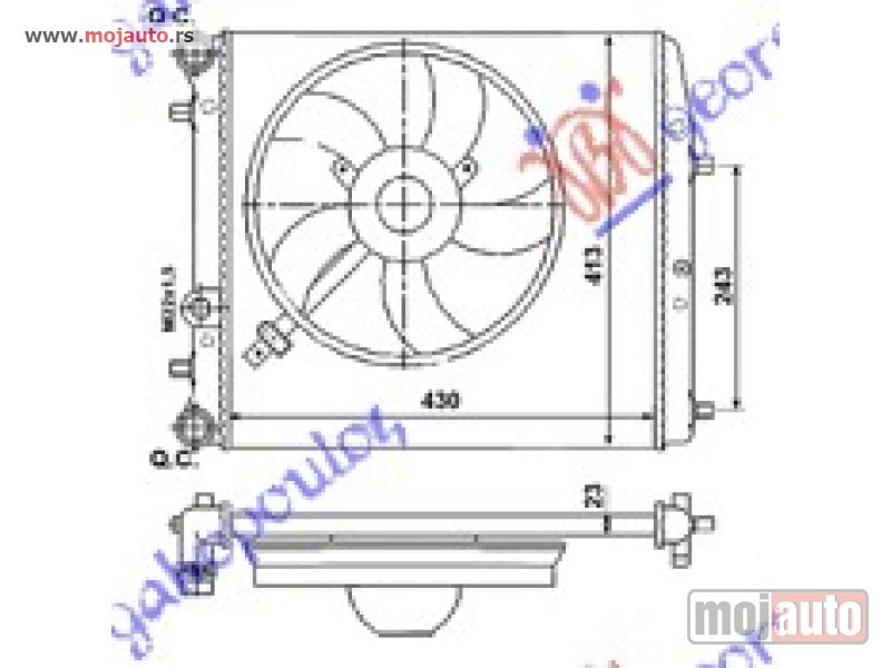 Glavna slika -  HLADNJAK MOTORA ZA SVE MODELE (-AC) (43x41) SA VENTILATOROM Vw polo 02-05 -nedostupno - MojAuto