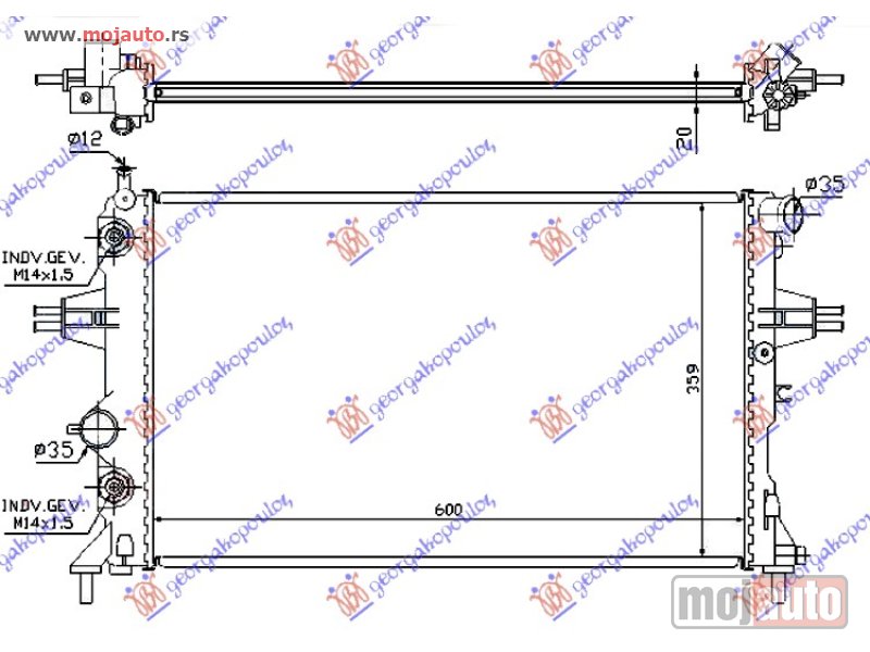 Glavna slika -  HLADNJAK MOTORA 1.4/1.6/1.8 (AUTO) (+AC) (60x37) Opel zafira 99-05 -nedostupno - MojAuto
