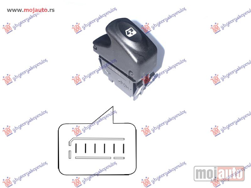 Glavna slika -  PREKIDAC U PREDNJIM/ZADNJIM VRATIMA L=D (CRNI KONEKTOR) (6 PIN) Renault laguna 98-00 -dostupno - MojAuto