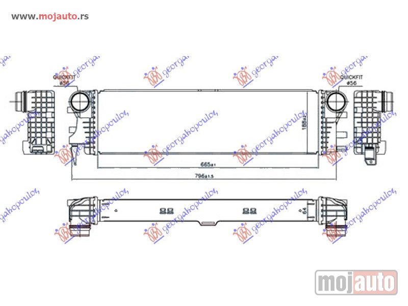 Glavna slika -  HLADNJAK INTERKULERA 2.2 (114-116-119 CDI-BLUETEC) (665x188x64) Mercedes vito (w447) 15- -dostupno - MojAuto