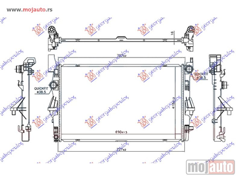 Glavna slika -  HLADNJAK MOTORA 1.6 (109/111 CDI) (-AC) (690x418x16) (NOSAC NA SREDINI) Mercedes vito (w447) 15- -dostupno - MojAuto