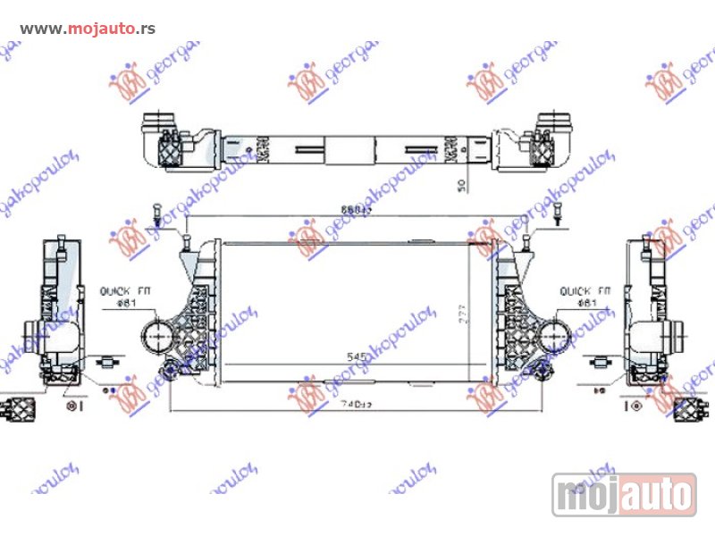 Glavna slika -  HLADNJAK INTERKULERA 2.2 DIZEL (545x277x50) Mitsubishi pajero pinin 99-07 -dostupno - MojAuto