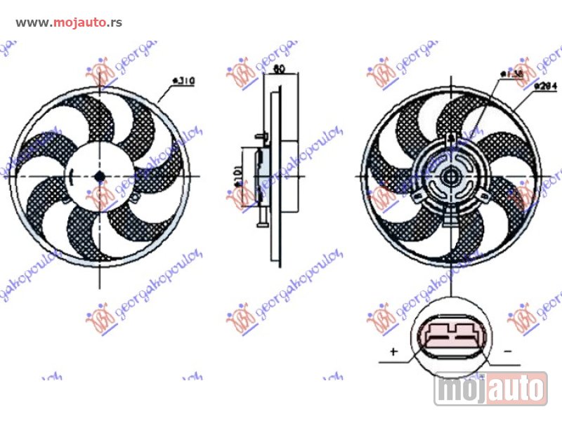 Glavna slika -  VENTILATOR (MOTOR+ELISA) (BENZIN/DIZEL) (300mm) (KONEKTOR NA MOTORU) Mercedes vito (w639) & viano 10-15 -dostupno - MojAuto