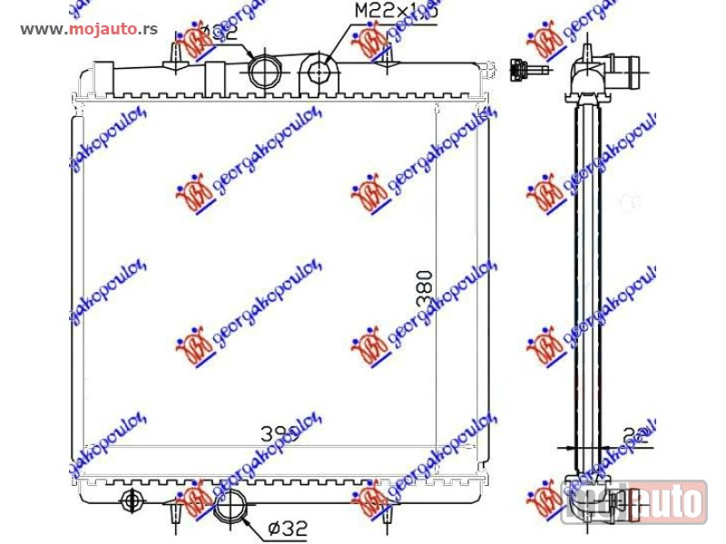 Glavna slika -  HLADNJAK MOTORA 1.1/1.6 8V (-AC) (38x41.5) Peugeot 206 98-09 -dostupno - MojAuto