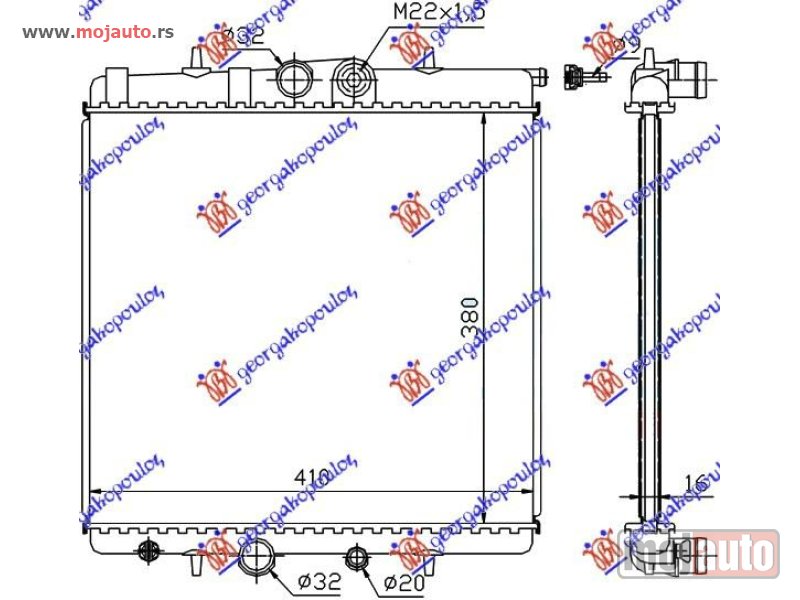 Glavna slika -  HLADNJAK MOTORA 1.4cc (-AC) (38x40) Peugeot 307 01-05 -dostupno - MojAuto