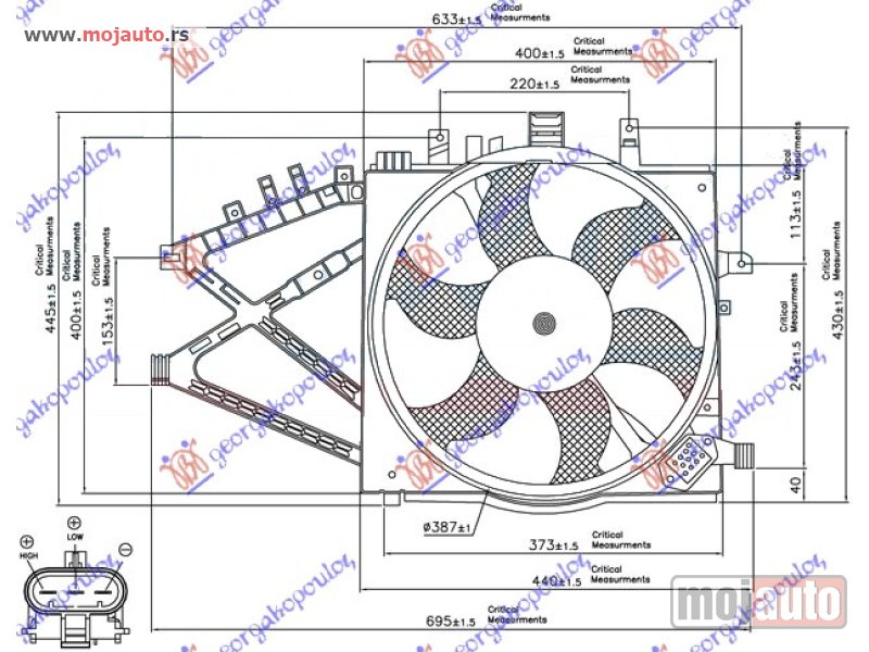 Glavna slika -  VENTILATOR HLADNJAKA KOMPLET BENZIN/DIZEL (+/-AC) Opel combo 00-12 -dostupno - MojAuto