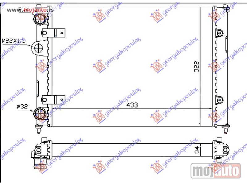 Glavna slika -  HLADNJAK MOTORA 1.0/1.3/1.4 BENZIN - 1.7/1.9 SDi (-AC) (43x32) Vw caddy van 96-04 -dostupno - MojAuto