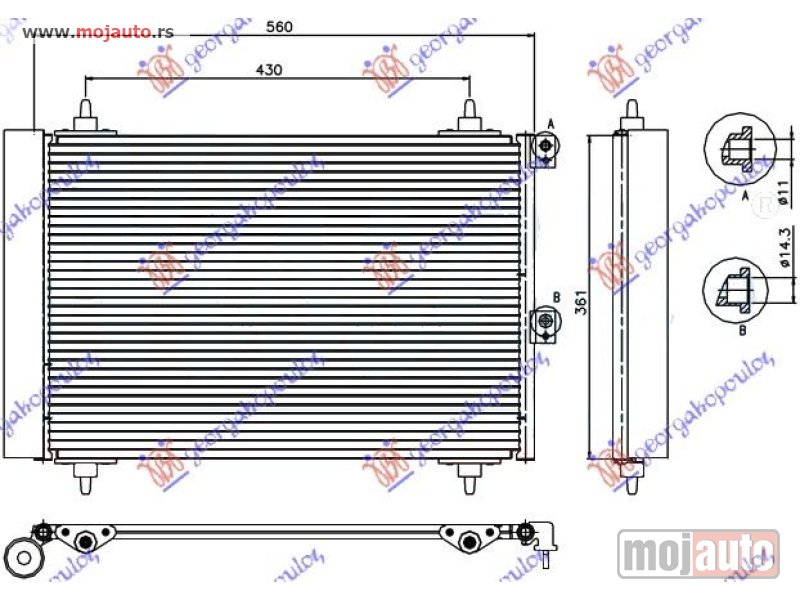 Glavna slika -  HLADNJAK KLIME 1.6 HDi (520x360x17) Citroen berlingo 02-08 -dostupno - MojAuto