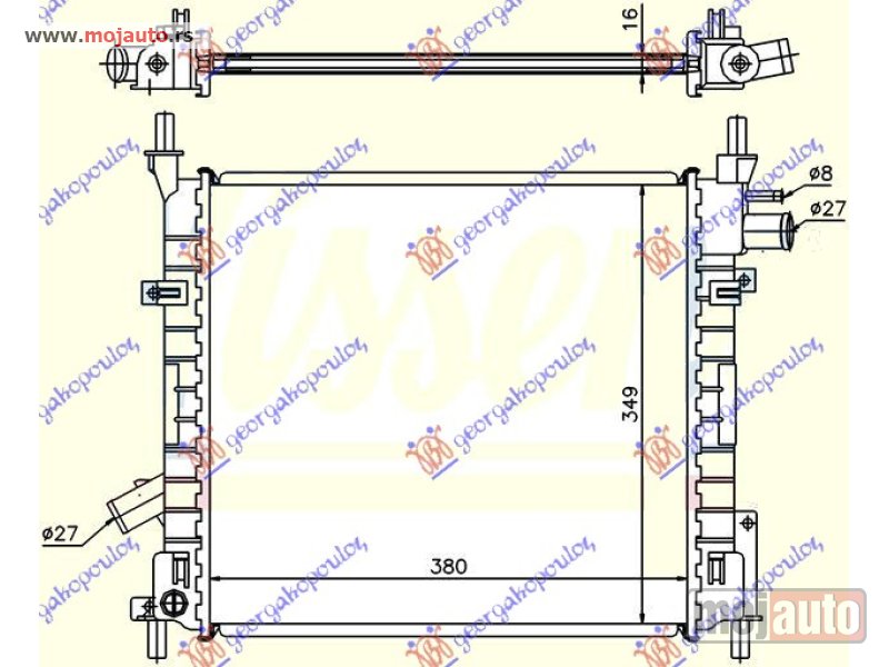 Glavna slika -  HLADNJAK MOTORA BENZIN (+/-AC) (380x349x16) Ford ka 97-08 -dostupno - MojAuto