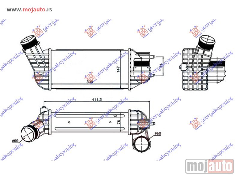 Glavna slika -  HLADNJAK INTERKULERA 2.0 HDI DIZEL (300x147x76) 60-60 Citroen c4 picasso 07-14 -dostupno - MojAuto