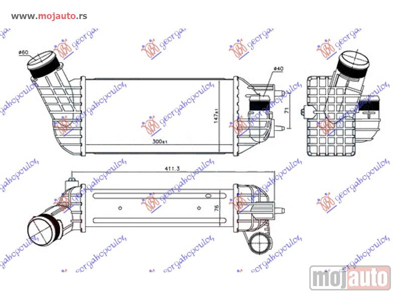 Glavna slika -  HLADNJAK INTERKULERA 2.0 HDI DIZEL (300x147x76) 60-40 Peugeot 308 08-13 -dostupno - MojAuto
