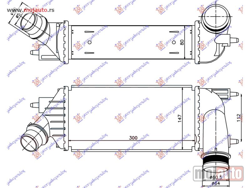 Glavna slika -  HLADNJAK INTERKULERA 2.0 HDi DIZEL (300x145x80) 11- Fiat scudo 07-16 -dostupno - MojAuto