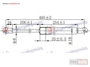 NOVI: delovi  AMORTIZER GEPEK VRATA 5 VRATA (490L-380N) Kia rio 05-11 -dostupno