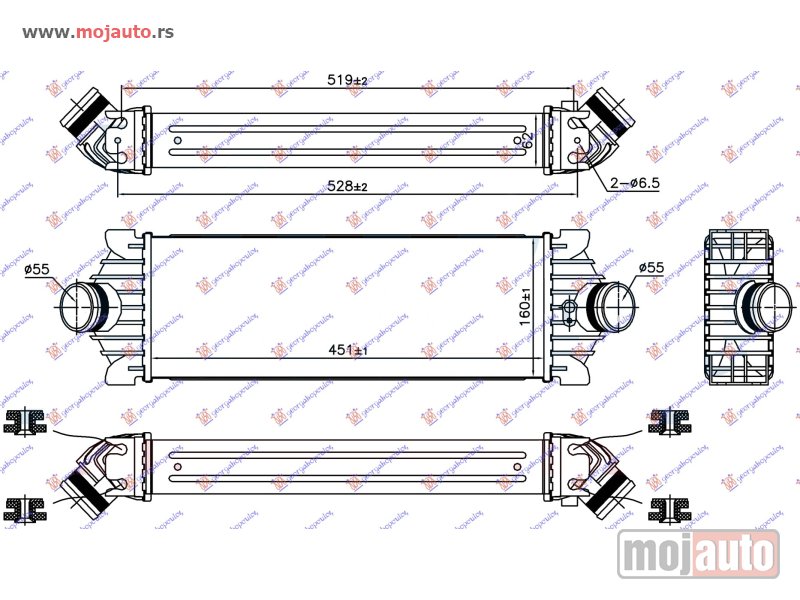 Glavna slika -  HLADNJAK INTERKULERA 2.2 TDCI (451x160x62) Ford transit/tourneo custom 18-23 -dostupno - MojAuto
