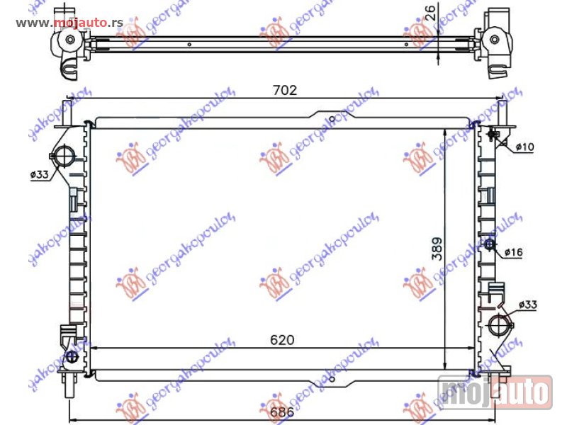 Glavna slika -  HLADNJAK MOTORA 1.8 BENZIN / 1.8 TDCI (+/-AC) (620x389x26) Ford transit connect 10-13 -dostupno - MojAuto