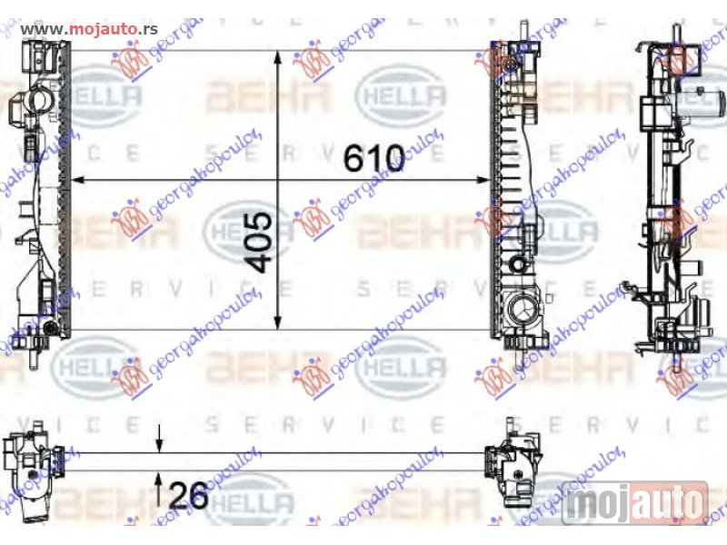 Glavna slika -  HLADNJAK MOTORA 1.4 TURBO (120) (61x40.5x2.6) Alfa romeo giulietta 10- -dostupno - MojAuto