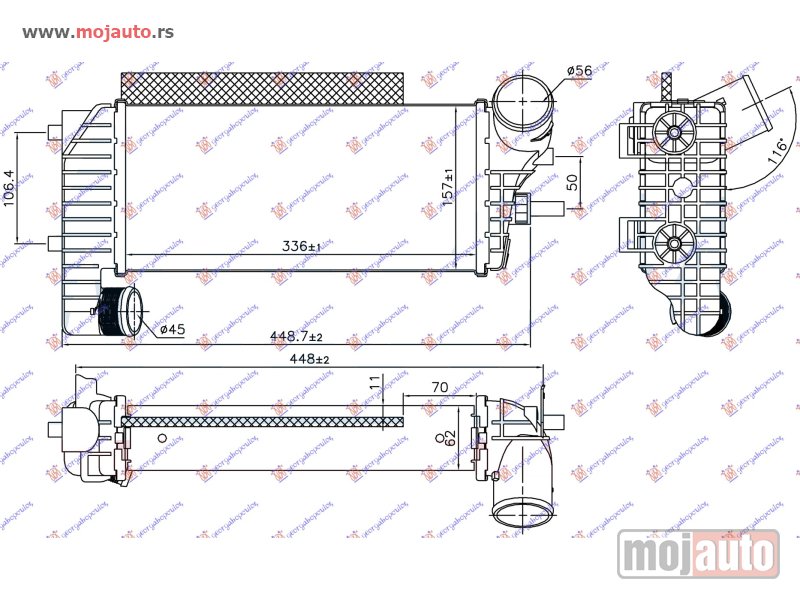 Glavna slika -  HLADNJAK INTERKULERA 1.5-1.6 TDCI-ECOnetic (336x157x62) Ford focus c-max 14- -dostupno - MojAuto