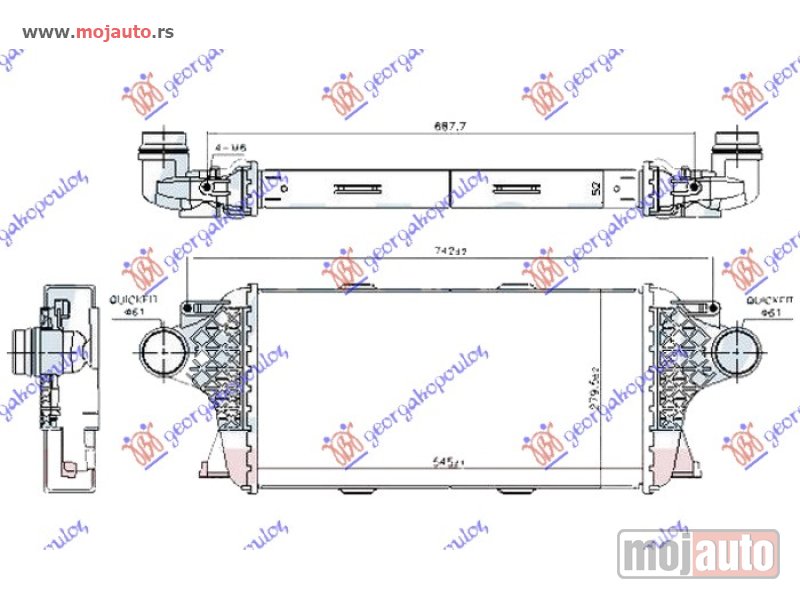Glavna slika -  HLADNJAK INTERKULERA 3.0 DIZEL (545x280x50) Mercedes gl (x166) 12-15 -dostupno - MojAuto