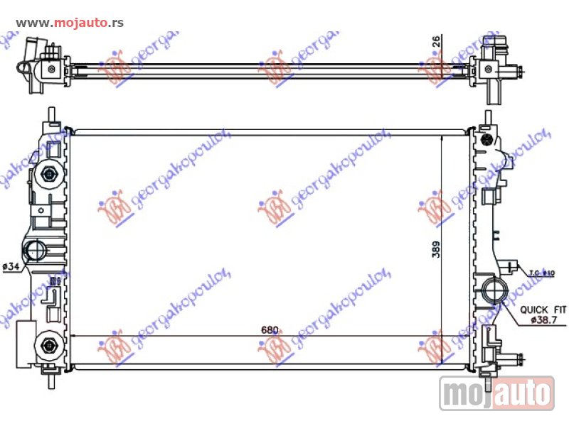 Glavna slika -  HLADNJAK MOTORA 1.4/1.6 TURBO BENZIN (AUTO) (68x39.5) Chevrolet cruze 09-13 -dostupno - MojAuto