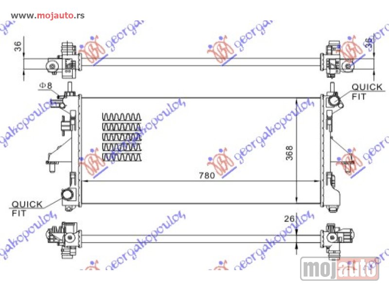 Glavna slika -  HLADNJAK MOTORA 2.3 JTD (-AC) DIZEL (MAN) (780x380x34) (MEHANICKI SPOJ) Fiat ducato 06-14 -dostupno - MojAuto