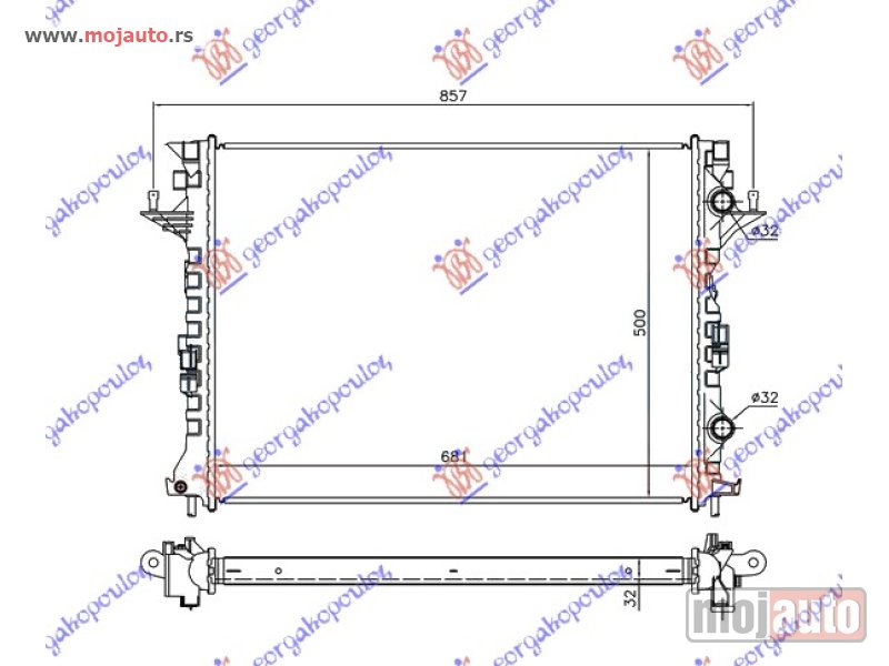 Glavna slika -  HLADNJAK MOTORA 2.0 DCi (MAN/AUTO) / 2.2-3.0 Dci DIZEL (AUTO) (680x500x32) Renault espace 03-12 -dostupno - MojAuto