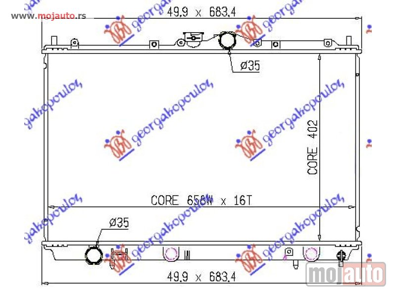 Glavna slika -  HLADNJAK MOTORA 1.3/1.6/1.8 BENZIN (40.2x66.5x1.6) Mitsubishi carisma 96-05 -dostupno - MojAuto