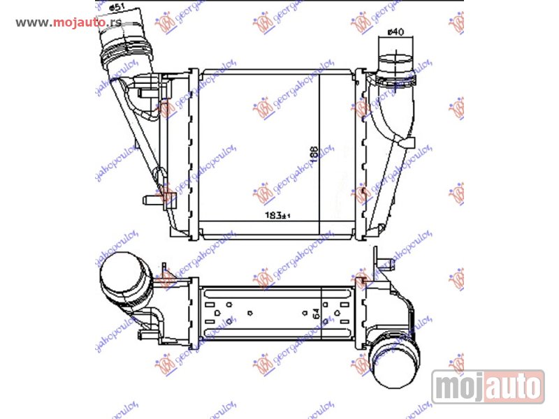 Glavna slika -  HLADNJAK INTERKULERA 1.5 DCi DIZEL (188x183x64) DUPLA BRZA SPOJNICA Renault twingo 07-12 -dostupno - MojAuto