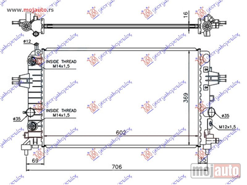 Glavna slika -  HLADNJAK MOTORA 1.6/1.8 (+/-AC) BENZIN (AUTO) (600x360x16) (LEMLJEN SPOJ) Opel zafira 05-12 -dostupno - MojAuto