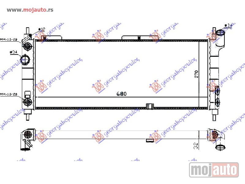 Glavna slika -  HLADNJAK MOTORA 1.4/1.6 (AUTO) (+AC) (68x28) (DIJAGONALNO) Opel corsa b 93-95 -dostupno - MojAuto