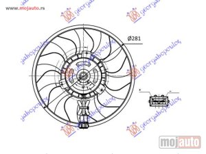 Glavna slika - VENTILATOR (MOTOR+ELISA) (280mm) (2 PIN) (KOCKASTI KONEKTOR) (SA KABLOM) Vw transporter (t4) 91-96 -dostupno - MojAuto