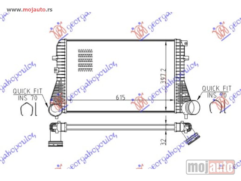 Glavna slika -  HLADNJAK INTERKULERA BENZIN-DIZEL (615x405x32) CEV 70 Vw scirocco 08-14 -dostupno - MojAuto