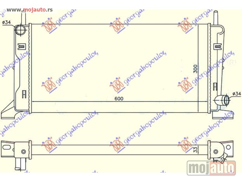 Glavna slika -  HLADNJAK MOTORA 1.4/1.6 XR3 (60.3x29.8) Ford escort iv 88-90 -dostupno - MojAuto